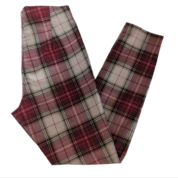 H & M Stretch Plaid Retro Pants 6 Red - Picture 2 of 14